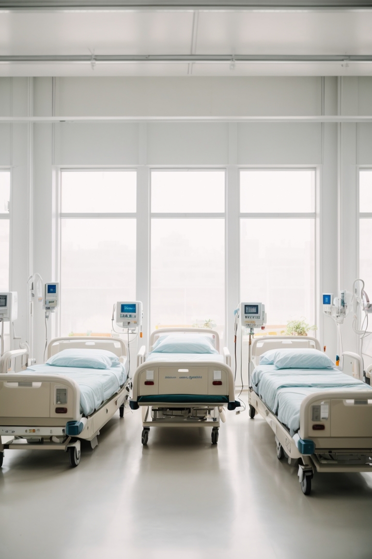 Hospital bedside table with drawers
