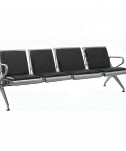 Airport Bench - Indoor Waiting Room Seat - Mild Steel - Upholstered - Heavy Duty - Four Seater - Flat Pack - 244 x 67 x 82 cm - PD04A-black