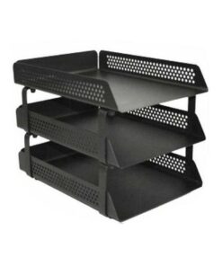 Triple Letter Tray - Round Perforated Steel Range - Metal - 35 x 25 x 6.5 cm - Colour Options - 803BL