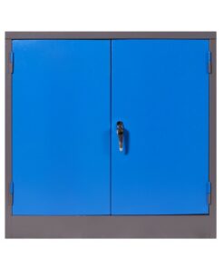 Steel Stationery Cupboard - Metal Storage Cabinet - 2 Shelves - Grey and Blue - 90 x 90 x 45 cm - SC004-greyblue