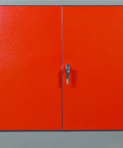 Steel Stationery Cupboard - Metal Storage Cabinet - 2 Shelves - Grey and Red - 90 x 90 x 45 cm - SC004-1-greyred