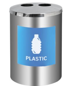 Recycling Bin Two Holes - Stainless Steel - Includes Sticker Label and Plastic Liner - 490 Ø x 695 (H) mm - RECDK02SSREC004L2