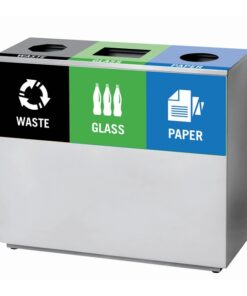 Recycling Bin Three Division - Steel - 96 x 34 x 82cm - Silver - REC003SI