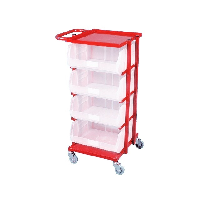 Steel Frame Plastic Container Trolley - Kit - Includes 4 x Size 8 Clear Bins - 102 x 61 x 50cm