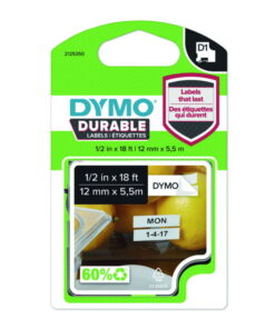 Dymo D1 Vinyl High-Performance Label Tape 12mm x 5.5m Black on White