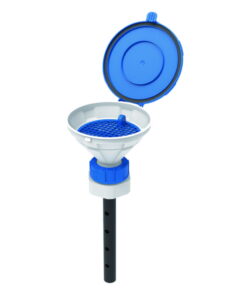 SCAT Funnel with lid "MARCO", V2.0, S65, PE-HD, with lance (220 mm) and removable sieve