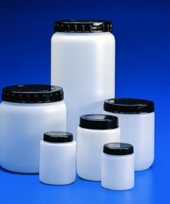 Kartell Cylindrical Jars 120 mL HDPE White with Black Screw Cap Ribbed Pack of 10