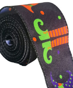 Halloween Ribbon with wired edge – Black Witches Hat
