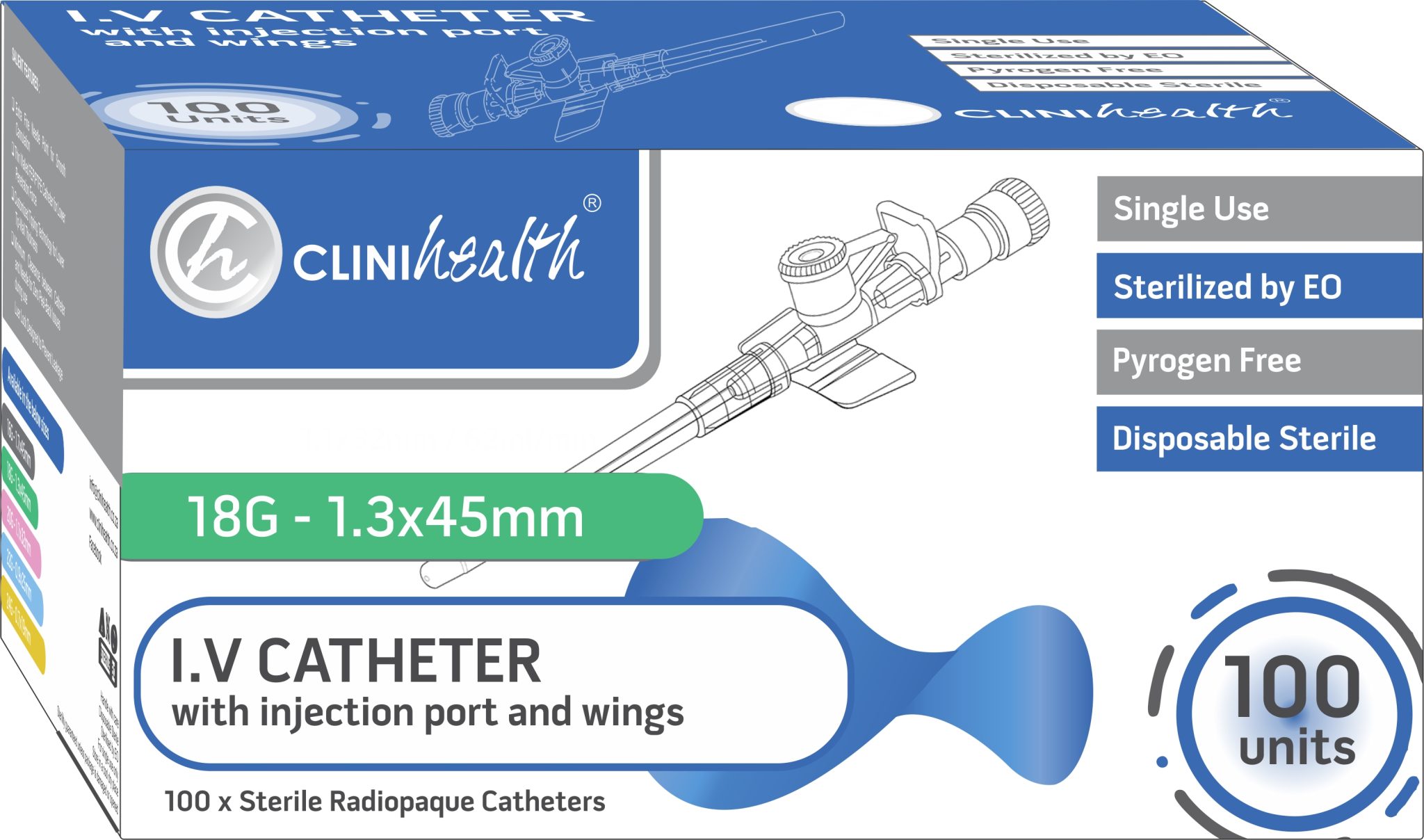 IV Catheter 18G with Injection port and wings – 100s