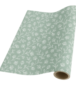 Petals – White on Moss Green – Giftwrap (5m x 50cm)