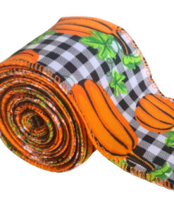 Halloween Ribbon with wired edge – Pumpkin Black Checks