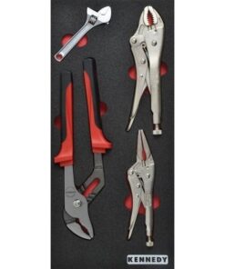 Kennedy Adjustable & Grip Wrench Tool Set - 4 Pieces - with 1/3 Width Foam Tool Control Inlay for Tool Chests