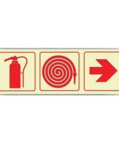 Photoluminescent Sign Frame - Fire Extinguisher, Hose, Red Arrow - 570 x 190mm - SIGNP3FEHA(2)