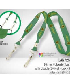 20mm Polyester lanyard with double Swivel hook for holding mask – Adults – Min 250 units