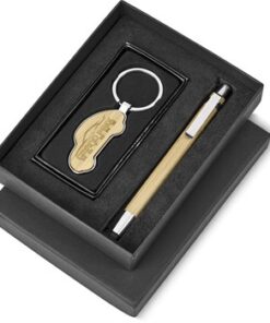 Bamboo Car Shaped Keyring & Stylus Pen Promo Gift Set