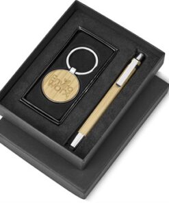 Bamboo Round Keyring & Stylus Pen Promo Gift Set
