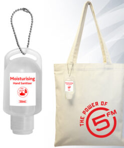 Branded Cotton Shopper Bag with 50ml Sanitiser – Min 50 units