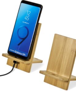 Eco Friendly Ekslens Bamboo Phone Stand With Opening For Cable – Folds Flat