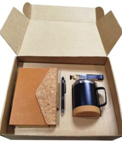 Eco Friendly Office Gift Set With Cork A5 Notebook, Pen, Keyring & Thermal Mug