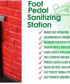 Hands free Sanitiser/Sanitizer stand – Wall Mounted with foot pedal – Min 5 units