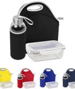 Neoprene Refreshment Lunch Set With Cooler Bag, Glass Lunch Box & Glass Bottle