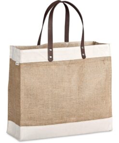 Reza Jute & Cotton Executive Tote Shopper Bags With Leather Handles