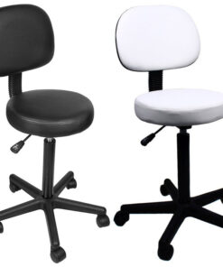 Round therapist stool with back rest (Black/White)